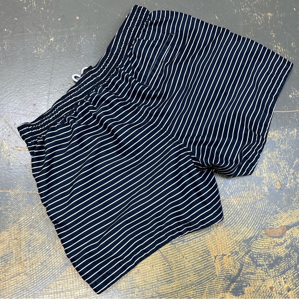 H&M Nylon Swim Shorts Mens Navy Blue White Stripes Large Trunks - Picture 2 of 11